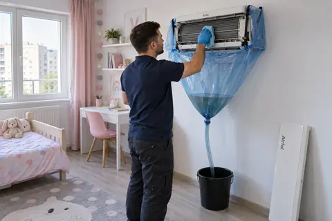 Curatarea unui aparat de aer conditionat Airfel cu husa si sac de colectare, in Bucuresti