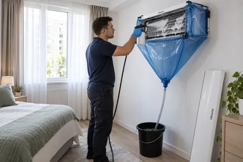 Curatarea unui aparat de aer conditionat Hitachi cu husa si sac de colectare, in Bucuresti