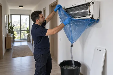 Curatarea unui aparat de aer conditionat Panasonic cu husa si sac de colectare, in Bucuresti