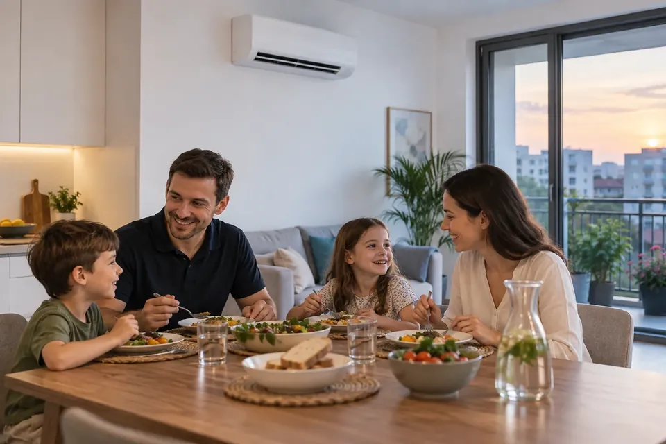 Familie la masa, cu aerul conditionat curat